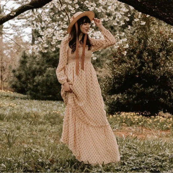 Sezane Lina Maxi Dress Sz 2 Long Sleeve Floral Chiffon Cottagecore Prairie Boho - Picture 1 of 13